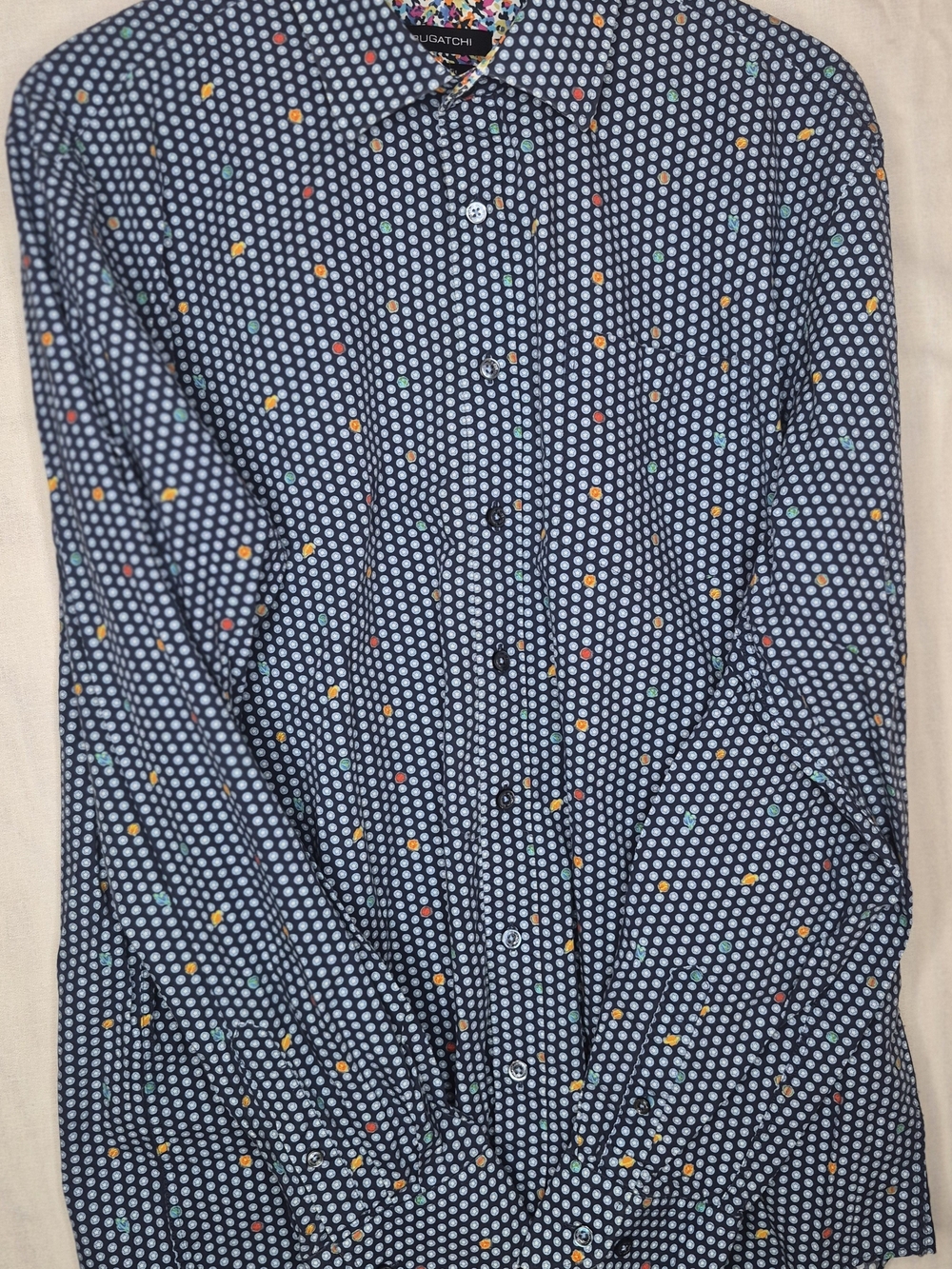 Bugatchi Men's Navy Space-Print Long Sleeve Shirt